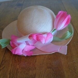 VINTAGE MR. JOHN CLASSIC NEW YORK PARIS STRAW HAT PINK